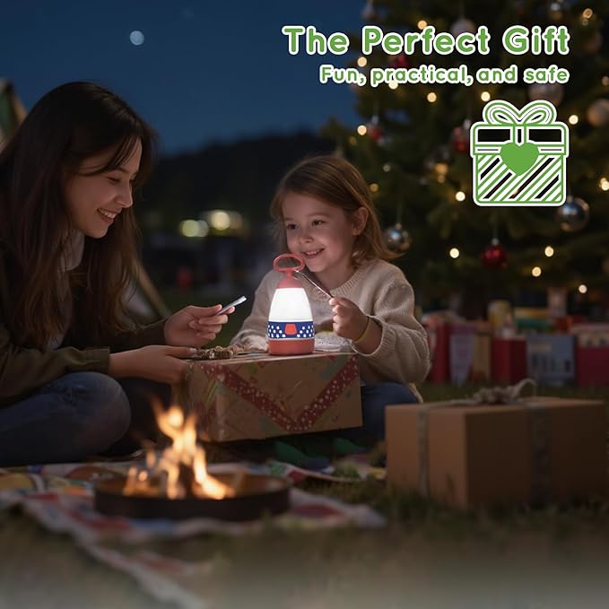 Kids Camping Lantern & Night Light Battery Powered (AAA Included), 360° Eye-Safe Light, IPX4 Waterproof with RGB Modes Portable for Outdoor, Emergency & Bedtime, Gift for Children (Flag)