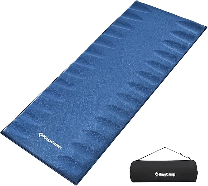 KingCamp Sleeping Pad for Camping, Rollover Prevention Self Inflating Sleeping Pad Camping Mattress Foam Mat with Butterfly Edge Cut for Outdoor & Indoor, Tent Cot Car Backpacking, PVC Free