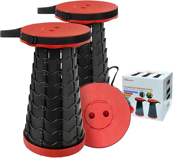 2PCS Upgraded Collapsible Stool Thickened Set, Portable Stool Folding Stools, Foldable Chair for Camping Fishing Hiking BBQ and Outdoor Activities - Max 400lbs（Red）