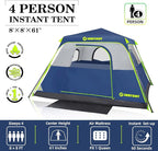 4/6/8 Person Instant Tent, Waterproof Pop Up Tents for Camping with Rainfly, 60 Seconds Easy Setup, Automatic Cabin Tent for Family Camping with Expandable Carry Bag & Upgraded Ventilation