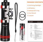 ARCHON D2A Small Diving Flashlight, Dive Headlamp Waterproof Flashlight Black Backup Light with Stainless Steel 316 Face Mask Clip for Underwater Lighting