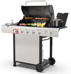 Kenmore BBQ Propane Gas Grill - 5 Burners with Side Burner & Searing Zone, 644 Sq. In. Stainless Steel Grill, 66,000 BTU, Ideal for Outdoor Cooking, Patio & Backyard, Silver