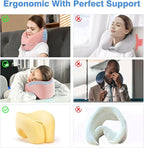 Neck Pillow Airplane, 2025 Upgraded Memory Foam Travel Pillow for International Flights, Adjustable Clasp, Storage Bag, Advanced Neck Support for Road Trips, Home, Office, and Gaming