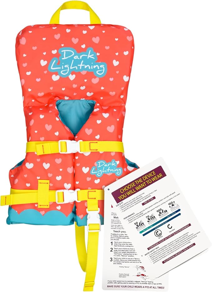 Dark Lightning USCG Approved Infant Life Jacket 0-30 lbs, Swim Vest for Baby/Toddlers 1-3 Year Old 20-30 lbs,Toddler Floaties for Pool Swimming,Boating,Beach,Puddle