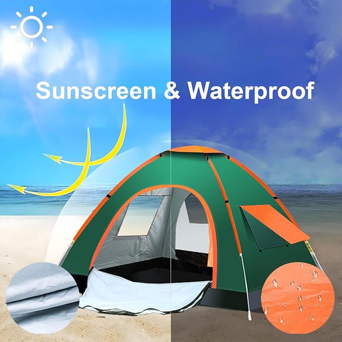 Pop Up Compact Camping Tent, Instant Pop Up Tent with Picnic Mat, Portable Automatic Waterproof Easy Setup Quick-Open Tent, Outdoor Camping Beach Travel