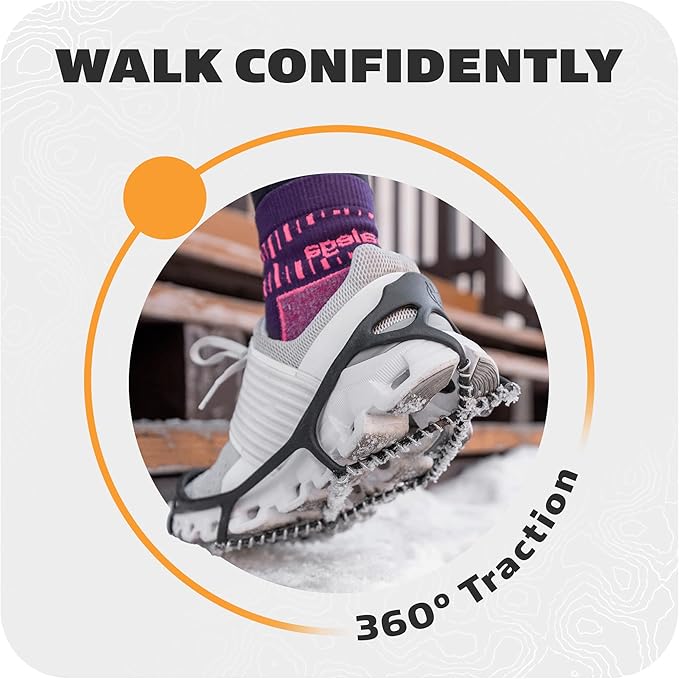Yaktrax Walk Traction Cleats - 360-Degree Grip on Snow, Ice, & Multi-terrain Surfaces - Elastic Outer Band w/ Easy-On/Off Heel Tab & 1.2mm Zinc-coated Steel Coils - Abrasion & Rust Resistant - Unisex
