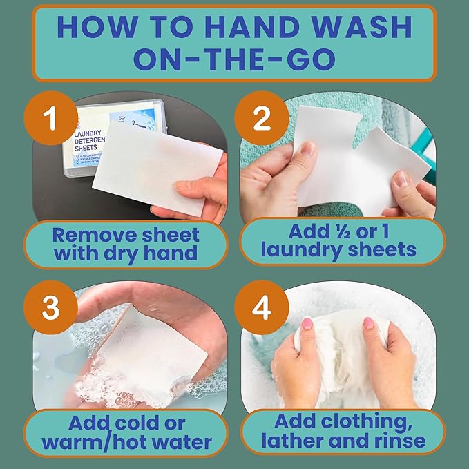 Travel Laundry Detergent Sheets 30 Pack – Hand Wash or Machine Wash Travel Detergent, Compact Sink Washing Detergent Strips for Clothes on Trips, Hotels & Cruises
