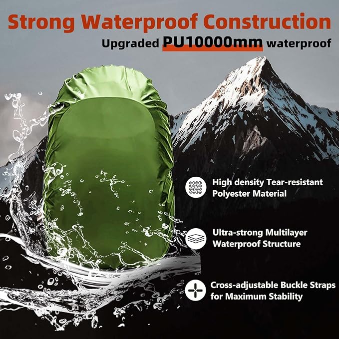 Frelaxy Waterproof Backpack Rain Cover, 10000mm Waterproof Level, Upgraded Ultra-Strong Multilayer Structure, Antislip Cross Buckle Strap, Ultralight Compact Portable, for Hiking, Camping, Traveling