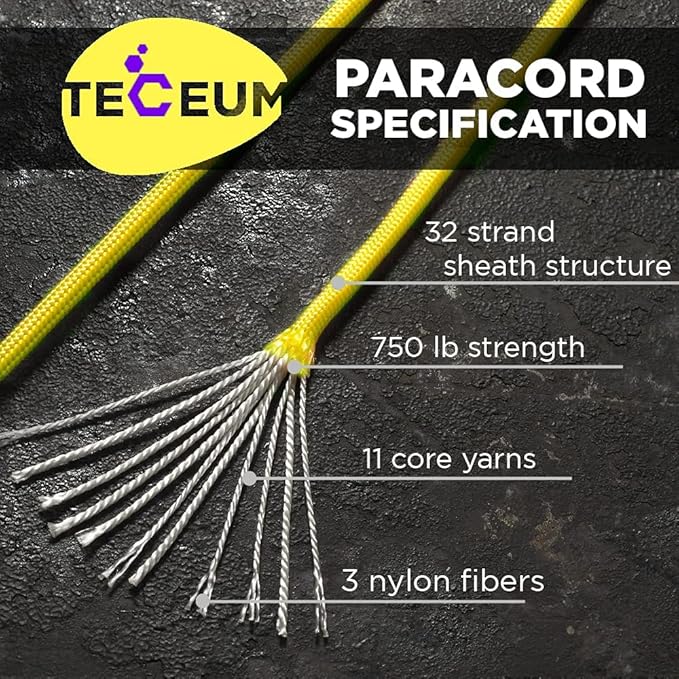 TECEUM 5/32" Paracord Rope 1000 – 1000ft / 200ft / 100ft / 50ft – Tactical Parachute Cord 4mm – 45+ Colors – Nylon String for Survival & Camping Gear – Stripe Cord for Survival – Utility Rope