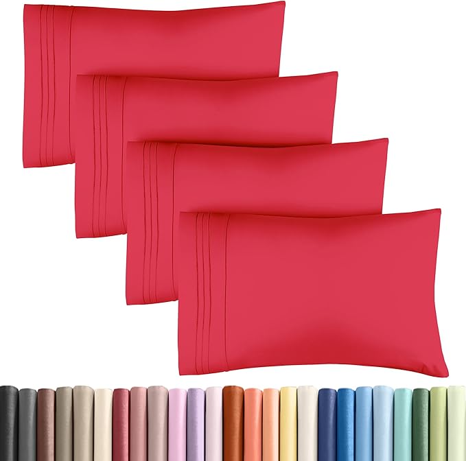 Pillowcases - Ultra Soft Hotel Quality Pillowcase Covers - Comfy, Cozy & Wrinkle Free - Shrinkage and Fade Resistant - Machine Washable Pillow Protectors - (Queen, Red, 4 Piece Set)