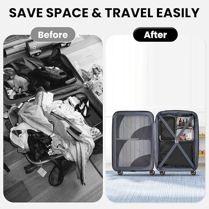 10 Set Compression Packing Cubes, Lightweight Travel Essentials, Stretchable Expandable Storage Bags, Compression Bags for Travel Accessories Luggage Storage Set (10 Pcs, Black)