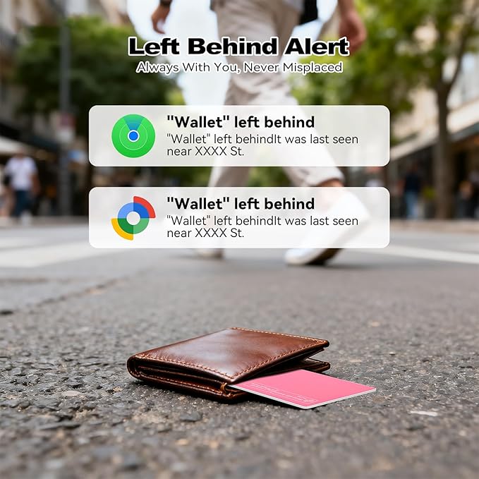 Dual Platform(Both iOS&Android) Rechargeable Air Tags Wallet Tracker Card, Smart Wallet Finder, Compatible with Apple Find My & Google's Find Hub, Item Locator, Wireless Charging (Pink-1 Piece)