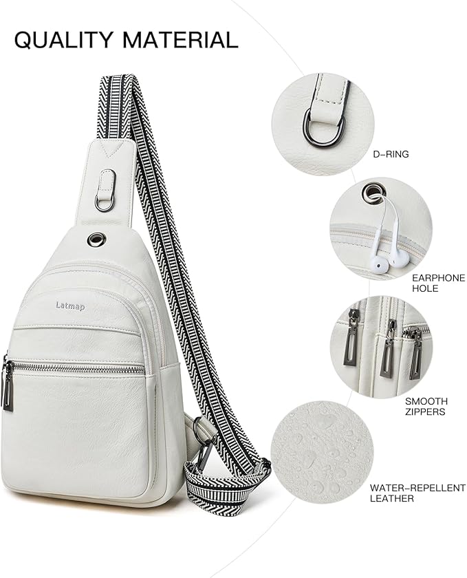 7L Sling Bag For Women Faux Leather Anti Theft Small Casual Daypack Backpack Fanny Pack Crossbody Chest Bags Purse Waterproof Beige