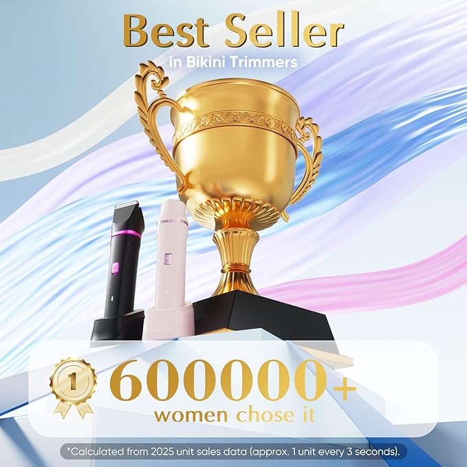 Electric Bikini Trimmer for Women - Waterproof Pubic Hair Trimmer & Facial Shaver, Rechargeable Cordless Electric Razor with Ceramic Blades, IPX7 Shower-Safe for Sensitive Skin, Gift for Women