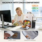 LOVEVOOK Lunch Backpack with Lunch Compartment,17 Inch Laptop Work Travel Insulated Cooler Backpack,Waterproof College Teacher Lunch Bag Box with Tumbler Holder,Gifts for Men Women,Beige-Black-Brown