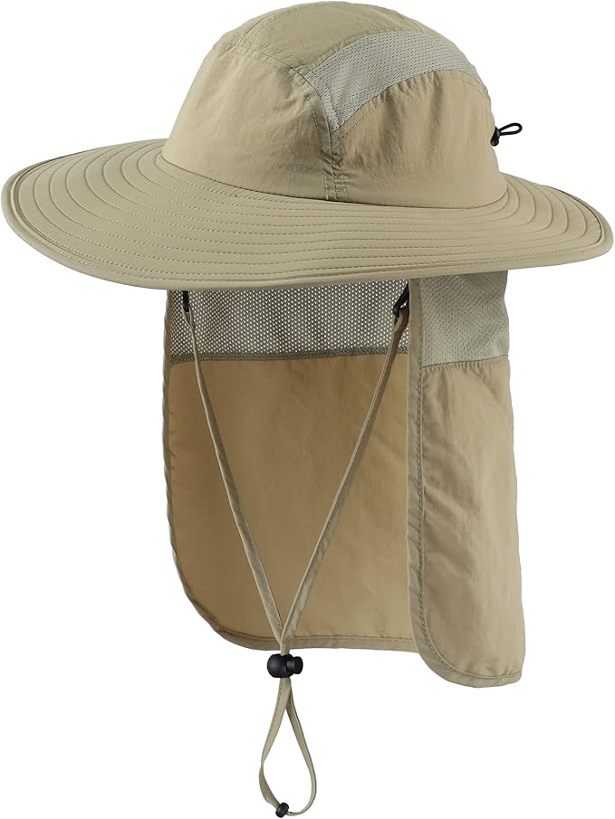 Home Prefer UPF 50+ Mens Wide Brim Fishing Hat with Neck Flap Sun Hat for Men Women Sun Protection Cap