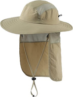 Home Prefer UPF 50+ Mens Wide Brim Fishing Hat with Neck Flap Sun Hat for Men Women Sun Protection Cap