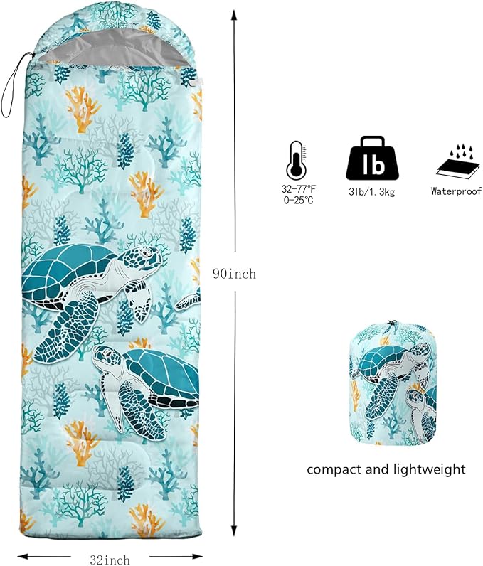 HOSIMA Cartoon Axolotl Sleeping Bags for Kids 10-12,Blue Cartoon Kids Sleeping Bags for Girls Boys,Compact Sleeping Bag for Camping Essentials and Hiking.