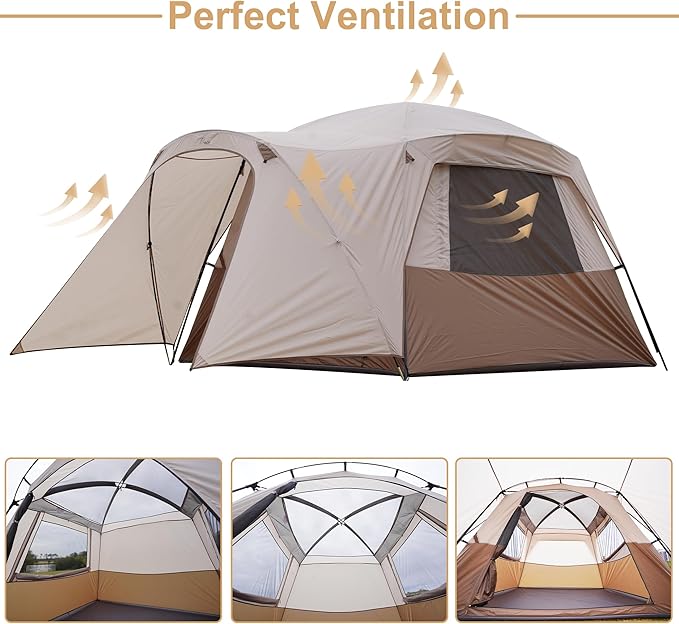 Vidalido 3-4 Person Tent with 1 Mesh Door and 2 Large Mesh Window, Double Layer Waterproof Portable Family Cabin Tent, 4 Person Tents for Outdoor Camping Hiking