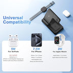 Wireless Charging Station for Apple Devices: 3 in 1 Foldable Qi Compact Case-Friendly Charger Stand for iPhone 17-12 & Apple Watch & AirPods Charging Dock for Travel Home Office Desk Nightstand(Black)