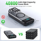 Wireless Portable Charger 40800mAh for iPhone with 3 Built-in Cables,7-in-1 15W Wireless Charging USB C Power Bank,LCD Display 25W PD QC 4.0 Fast Charging Battery Pack for iPhone 16/15/14,Android etc
