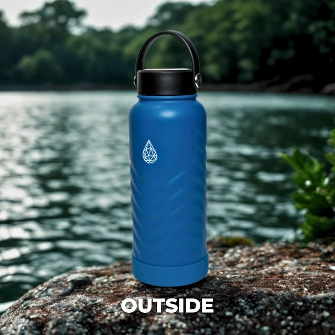 32oz Stainless Steel Insulated Water Bottle, 48H Ice Cold & 24H Hot, Leak-Proof Wide Mouth Lids (Straw & Spout), BPA-Free Bottles, Mens Water Bottle for Gym, Hiking, Travel - Blue