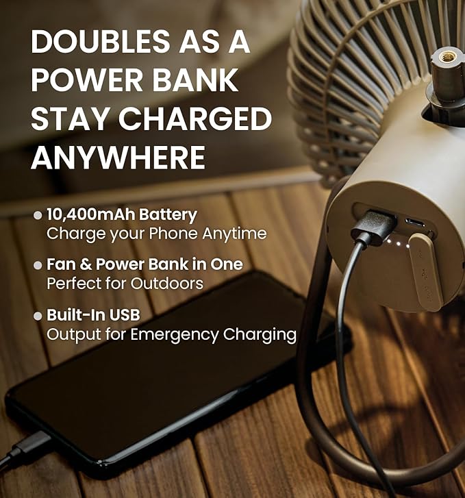 Claymore V1040 Fan (Black) - Premium Rechargeable Portable Air Circulator. Powerful, Quiet with Large 10,400mAh Battery, Versatile Stand & Remote Control. Up to 23 Hours Runtime, All Seasons.