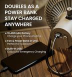 Claymore V1040 Fan (Black) - Premium Rechargeable Portable Air Circulator. Powerful, Quiet with Large 10,400mAh Battery, Versatile Stand & Remote Control. Up to 23 Hours Runtime, All Seasons.