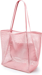 KALIDI Beach Nylon Mesh Tote Bag, Casual Tote Bag Hobo Women Foldable MAX 23L Shoulder Bag For Beach Picnic Vacation