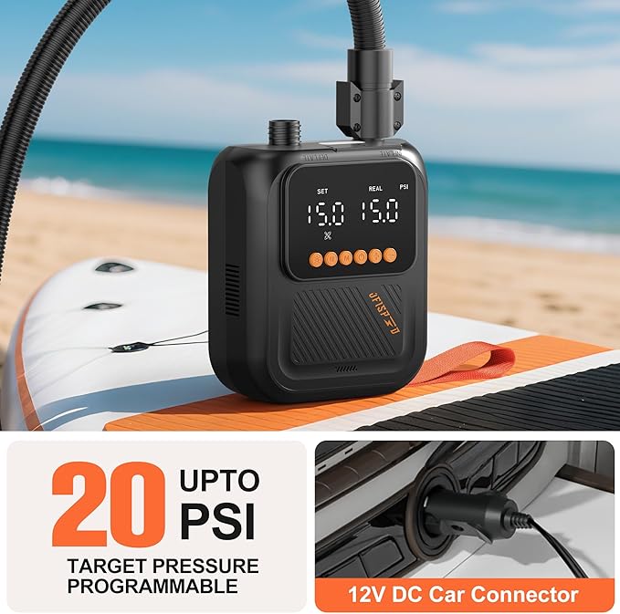Paddle Board Pump, 20PSI High Pressure SUP Pump with Auto-Off, Dual Stage Inflation & Deflation for Stand Up Paddle Boards, Boat, Tent, Mattress