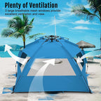 WhiteFang Deluxe Pop Up Beach Tent Sun Shade Shelter for 3-4/5-6 Person, UV Protection, Extendable Floor with 3 Ventilating Windows Plus Carrying Bag, Stakes, and Guy Lines