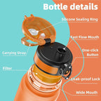OLDLEY 32 oz Water Bottle, Motivational Water Bottle with Time Marker, Sports Water Bottle With Strap, Leakproof & BPA Free Large Water Bottles for School, Gym, Travel, Outdoor, Tritan,Orange&Green