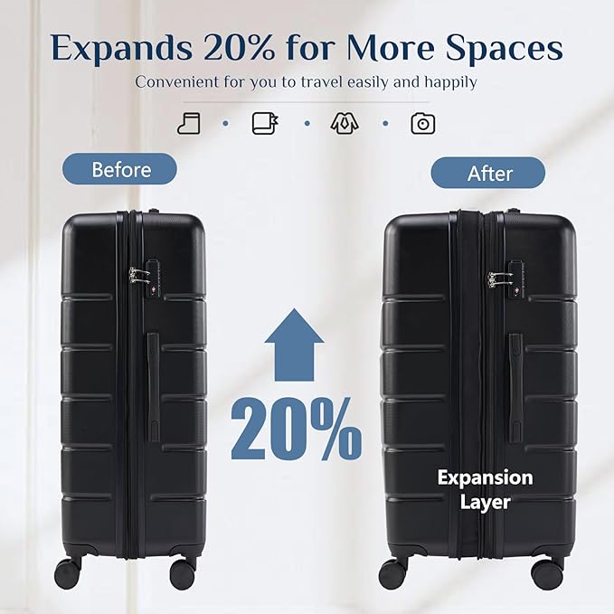OLIXIS 28 Inch Luggage, Hardside Checked Suitcase with Spinner Wheels, Lightweight ABS Hard Shell Travel Luggage, TSA Approved Lock, Expandable Large Suitcase for Business & Travel–Black