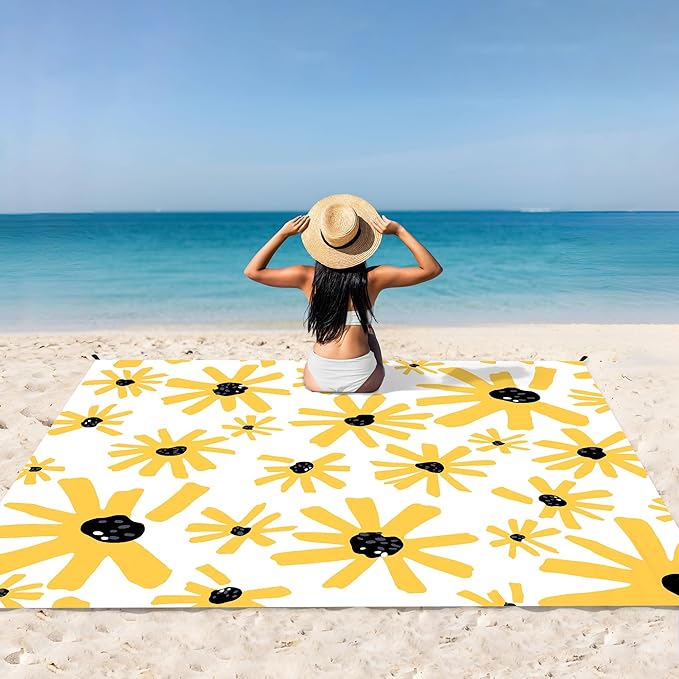 Beach Blanket, Waterproof Sandproof Beach Mat with 4 Stakes & 4 Pockets, 78''×86'' Large Compact Lightweight Sand Free Outdoor Essentials for Beach, Picnic, Travel, Camping