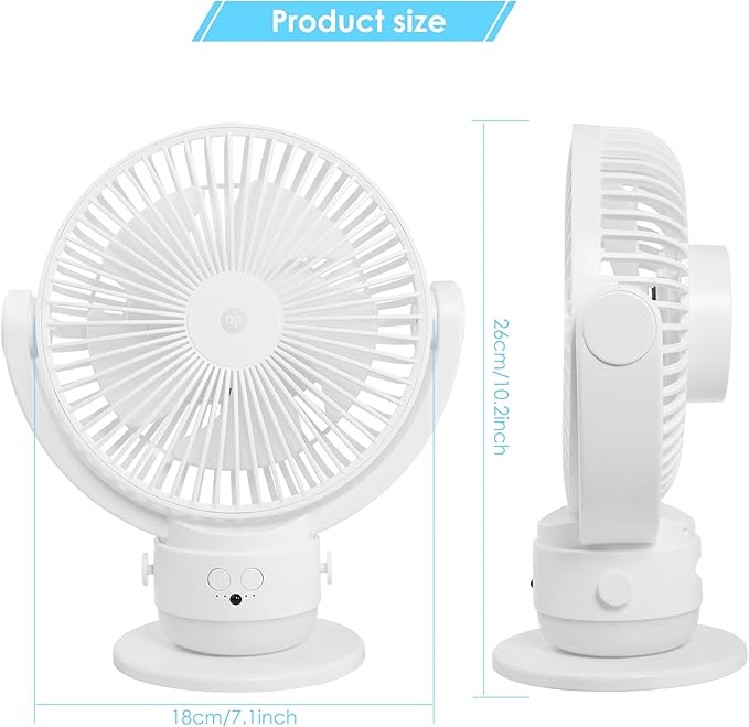 OGZ Portable Fan for Travel Wireless with Remote Timer, 7 Inch Small Desk Fan with LED Night Light 90° Oscillation, Rechargeable USB Fan for Cruise Bed Beside Sleeping Camping Tent