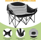 UBALANCE Double Camping Chair for Adults - Heavy Duty 650LBS Portable Camping Chairs Oversized Camping Loveseat, Folding Camping Chair for Garden Lawn Sport Picnic Beach Fishing (Gray)