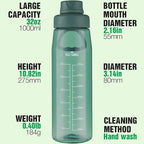 Water Bottle 32oz, clear water bottle with Spout Lid and Carry Handle, Reusable, Tritan, BPA Free, Hiking Water Bottle Suitable for Travel, Outdoors, Gym, Travel, Home, School (Dark green)