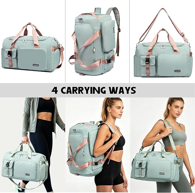 Eslcorri Gym Duffle Bag for Women Men, Sports Backpack with Wet & Shoe Compartment, Fitness Overnight Weekender Bag for Yoga, Swim, Travel (Style B, Pink)