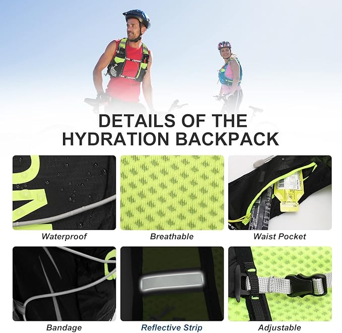 INOXTO Hydration Vest Backpack,Lightweight Water Running Vest Pack with 1.5L Water Bladder Bag Daypack for Hiking Trail Running Cycling Race Marathon for Women Men