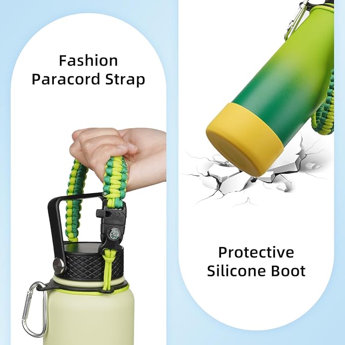 BJPKPK Insulated Water Bottle with Straw Lid, 40oz Large Thermo with 3 Lids, Paracord Handle & Non-slip Boot, BPA Free Leak Proof Stainless Steel Metal Water Bottles, Tumblers, Cups,Vast