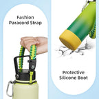BJPKPK Water Bottle with Straw Lid, 18oz Insulated Water Bottles with 3 Lids, Paracord Handle & Non-slip Boot, Metal Stainless Steel Thermo, BPA Free Leak Proof Cups, Tumblers,Black