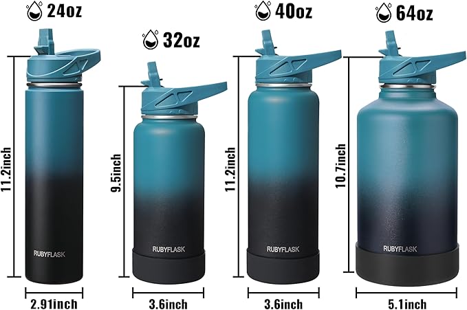 24oz Insulated Water Bottle with Straw, Stainless Steel Metal Vacuum Water Flask, Large Thermal Water bottle with Leakproof 3 Lids for Travel, Camping, Gym Sports Indigo Black