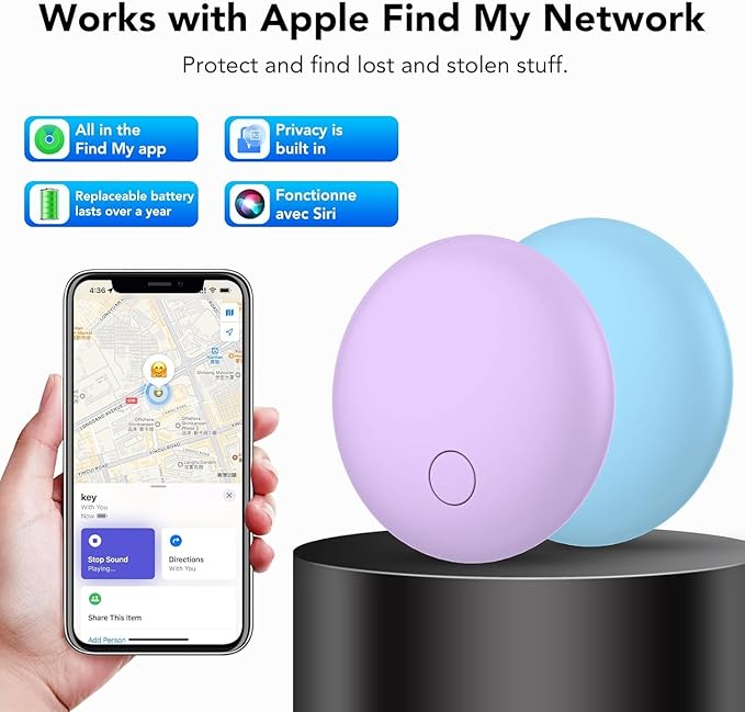 Air Tracker Tags 4-Pack, Item Finders Work for Apple Find My APP(iOS Only) Tracker Tags for Keys, Luggage, Backpack etc,Replaceable Battery Last 1 Year, Loud Beep, IP68 Waterproof with Holder