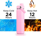 ThermoProof Double-Walled Vacuum Insulated Stainless Steel Water Bottle - Wide Mouth with Chug & Spout Lids, Dishwasher Safe, Reusable, Leakproof, Hot & Cold for Men, Women & Kids - 22oz, Pink