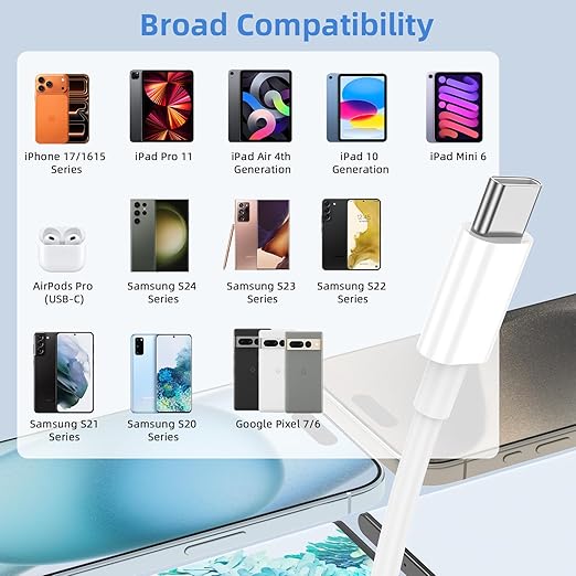 USB to USB C Cable, 2Pack [3FT+6FT] Car Carplay Charging for iPhone 17 Charger Cord, for Apple 17 Air/16/15/Pro/Pro Max/Plus USB A to Type C Cable, for iPad Pro 12.9/11, Air 5th/4th Gen