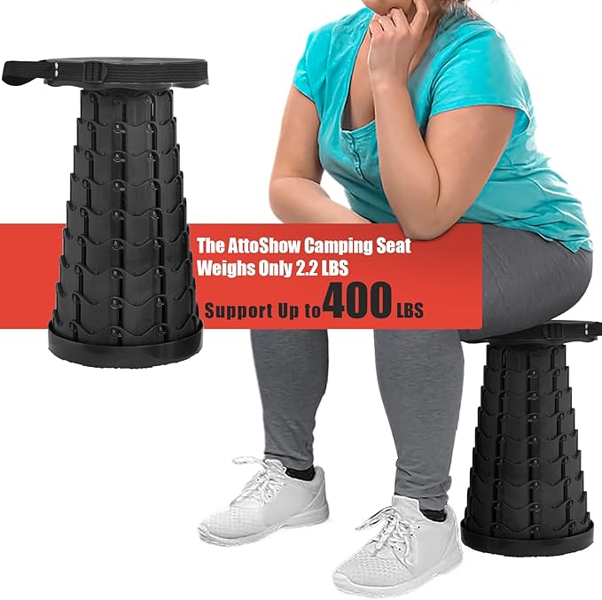 2PCS Upgraded Collapsible Stool Thickened Set, Portable Stool Folding Stools, Foldable Chair for Camping Fishing Hiking BBQ and Outdoor Activities - Max 400lbs（Black）