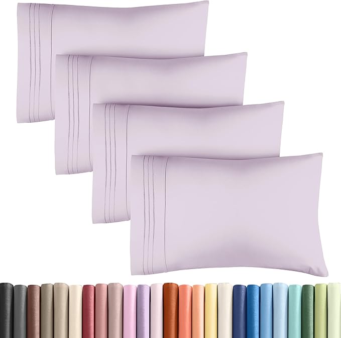 Pillowcases - Ultra Soft Hotel Quality Pillowcase Covers - Comfy, Cozy & Wrinkle Free - Shrinkage and Fade Resistant - Machine Washable Pillow Protectors - (King, Light Lavender, 4 Piece Set)