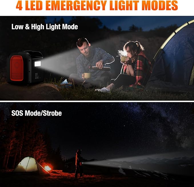 Portable Power Station, 300W (600W Peak) 299Wh LiFePO4 Solar Generator Pure Sine Wave 110V AC Car Outlets PD 60W QC3.0 Backup Power Supply Bank for CPAP Outdoor RV Camping Emergency Home Use