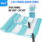 Sfee 2 in 1 Microfiber Beach Towel, Quick Dry Towel Camping Towel Travel Towel Super Absorbent Compact Lightweight Sports Gym Towels Set for Beach, Gym, Hiking, Pool, Backpacking, Bath, Yoga