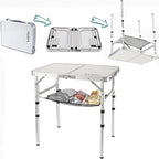 Small Folding Table 2 Foot, Portable Camping Table with Mesh Holders,Lightweight Aluminum Adjustable Height, with Carry Handle for Camping Picnic Indoor Outdoor, White 24 x 16 inch (3 Heights）